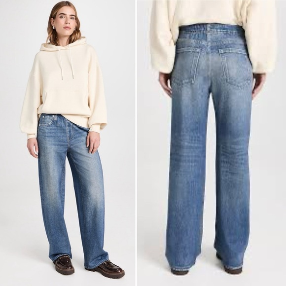 rag & bone Denim - Rag & Bone Miramar Wide Leg Jeans Print Faux Denim Blue Classic Lounge Comfy